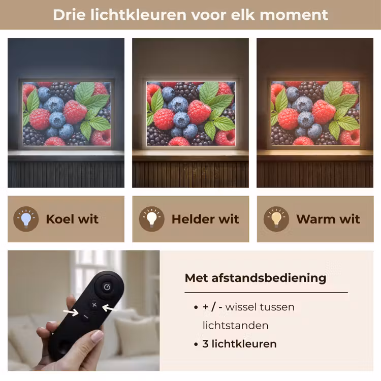 Bessen - Vers - Waterdruppels - Kleurrijk - Eten Light Box met batterij (Wandlamp) middel -USP_lichtkleurNL