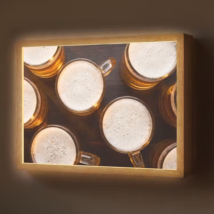 Bier - Glazen - Schuim - Hout - Drank Light Box met batterij (Wandlamp) middel -z3d_website