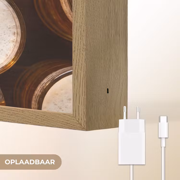 Bier - Glazen - Schuim - Hout - Drank Light Box met batterij (Wandlamp) middel -USP_websiteoplaadbaarNL