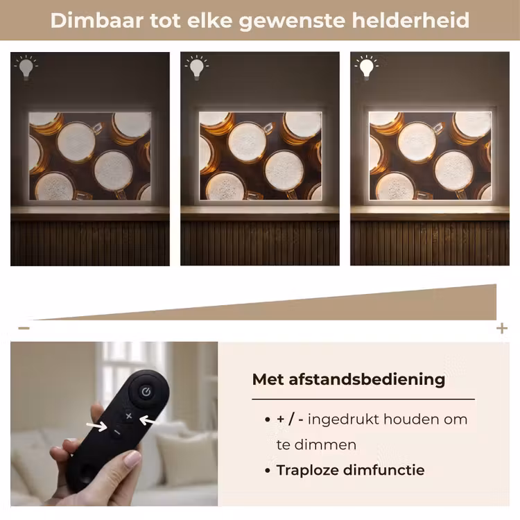 Bier - Glazen - Schuim - Hout - Drank Light Box met batterij (Wandlamp) middel -USP_dimbaarNL