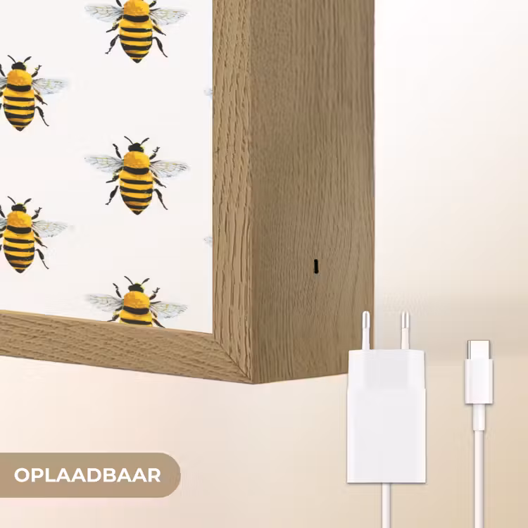 Bijen - Tijdloos - Wit Light Box met batterij (Wandlamp) middel 907 -USP_websiteoplaadbaarNL