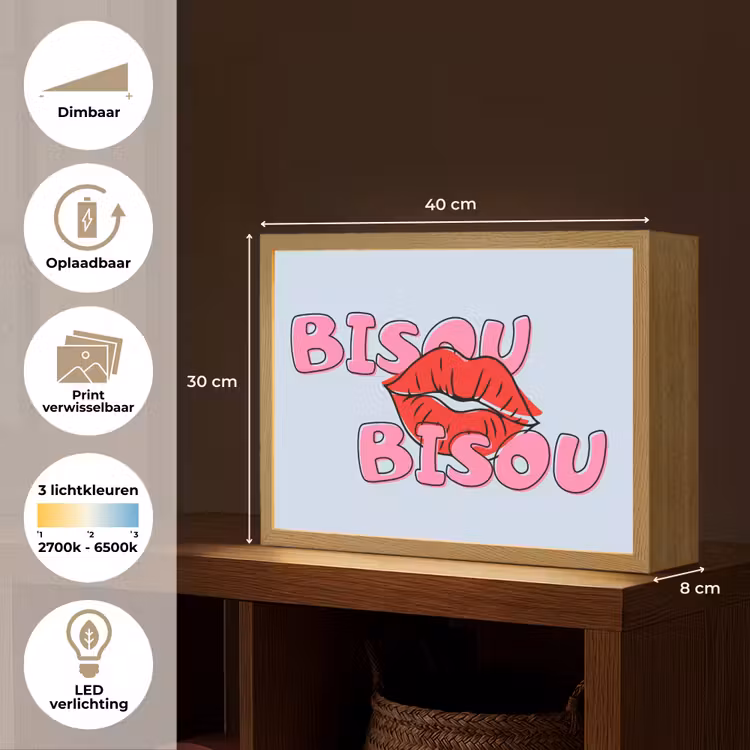 Bisou - Blauw - Roze - Lippen Light Box met batterij (Wandlamp) middel -USP_websiteoverzichtNL