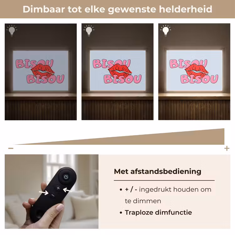 Bisou - Blauw - Roze - Lippen Light Box met batterij (Wandlamp) middel -USP_dimbaarNL