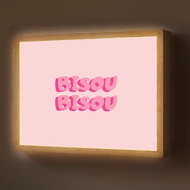 Bisou - Roze - Dikke letters Light Box met batterij (Wandlamp) middel -z3d_website