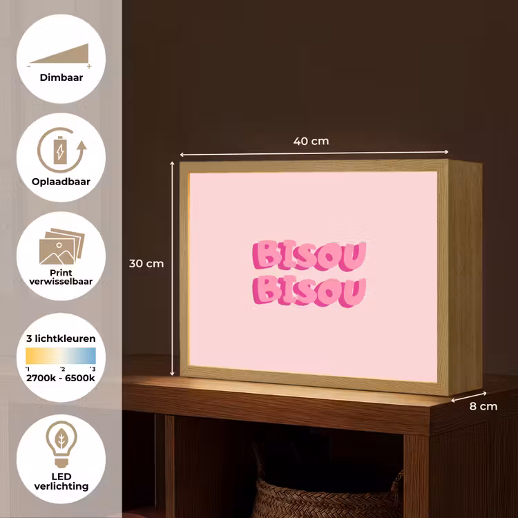 Bisou - Roze - Dikke letters Light Box met batterij (Wandlamp) middel -USP_websiteoverzichtNL