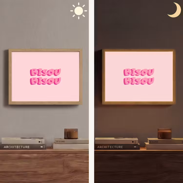 Bisou - Roze - Dikke letters Light Box met batterij (Wandlamp) middel -sfeer3