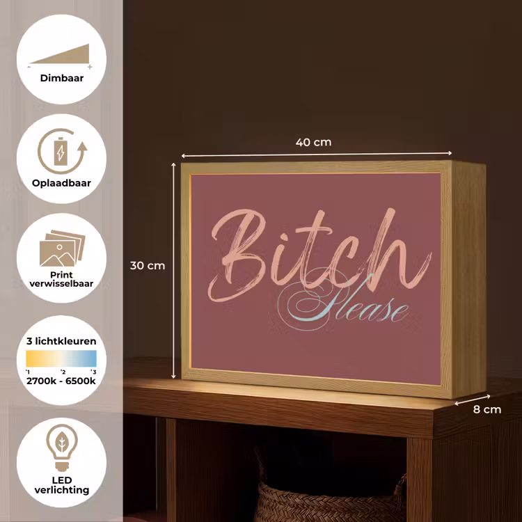 Bitch please - Rood - Blauw Light Box met batterij (Wandlamp) middel -USP_websiteoverzichtNL