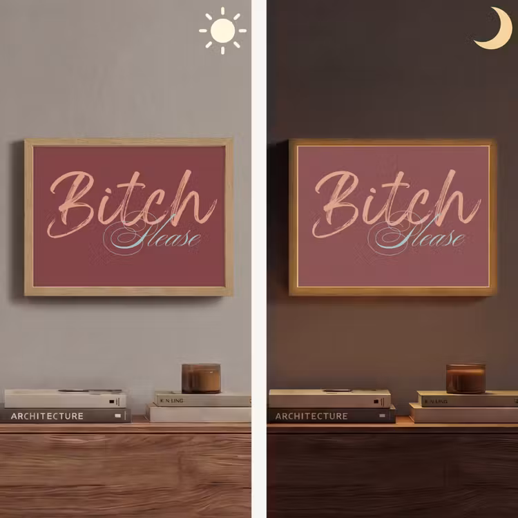 Bitch please - Rood - Blauw Light Box met batterij (Wandlamp) middel -sfeer3
