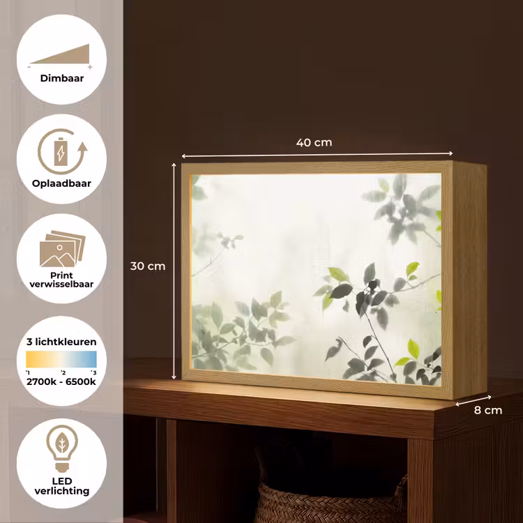 Blad - Schaduw - Natuur - Abstract - Groen Light Box met batterij (Wandlamp) middel -USP_websiteoverzichtNL