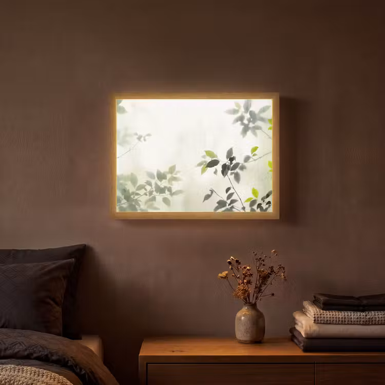 Blad - Schaduw - Natuur - Abstract - Groen Light Box met batterij (Wandlamp) middel -sfeer4