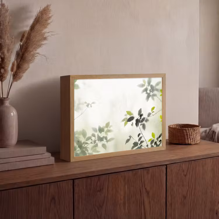 Blad - Schaduw - Natuur - Abstract - Groen Light Box met batterij (Wandlamp) middel -sfeer2