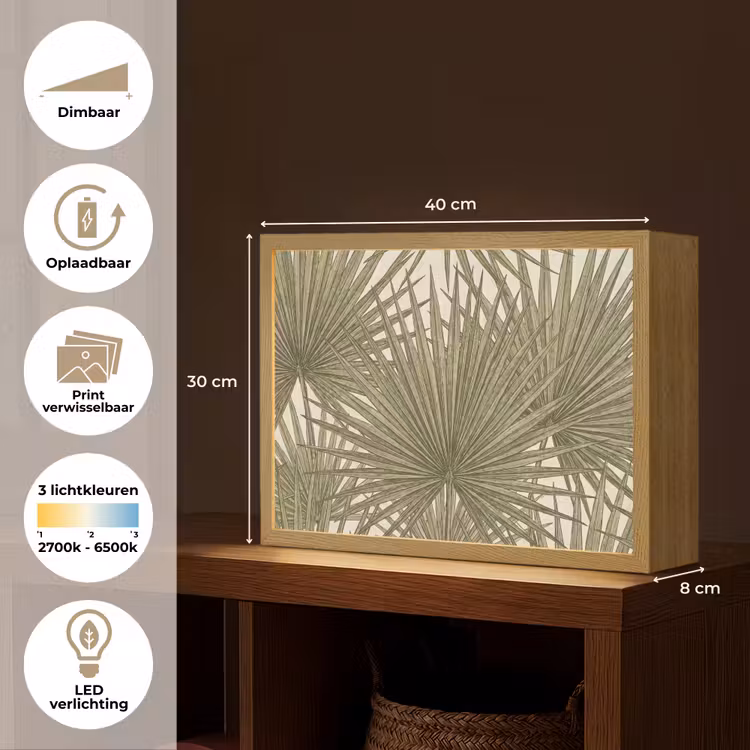 Blad - Tropisch - Patroon - Natuur - Groen Light Box met batterij (Wandlamp) middel -USP_websiteoverzichtNL