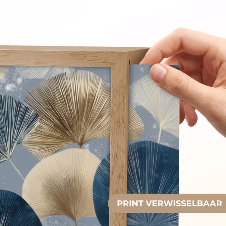 Bladeren - Abstract - Goud - Blauw Light Box met batterij (Wandlamp) middel -USP_websiteprintNL