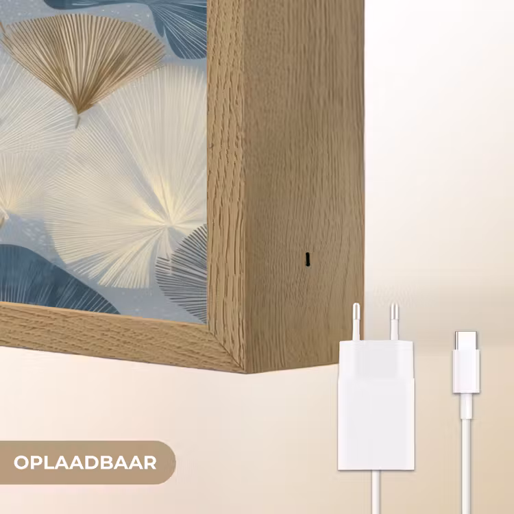 Bladeren - Abstract - Goud - Blauw Light Box met batterij (Wandlamp) middel -USP_websiteoplaadbaarNL