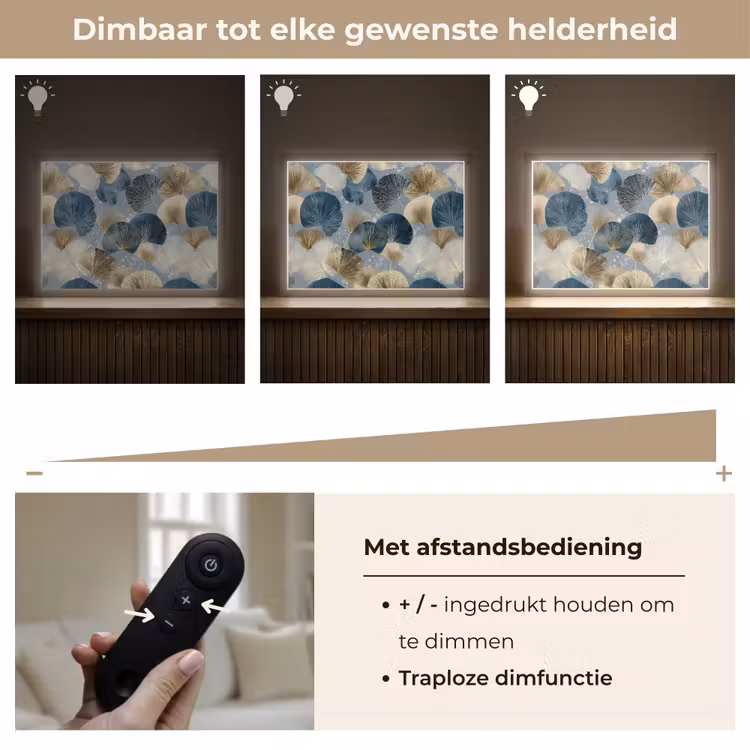 Bladeren - Abstract - Goud - Blauw Light Box met batterij (Wandlamp) middel -USP_dimbaarNL
