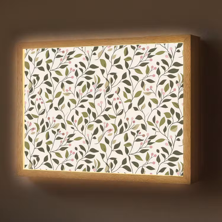 Bladeren - Bessen - Roze Light Box met batterij (Wandlamp) middel 907 -z3d_website