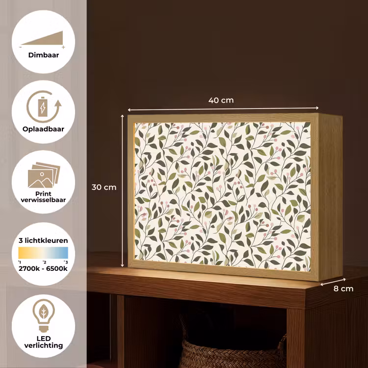 Bladeren - Bessen - Roze Light Box met batterij (Wandlamp) middel 907 -USP_websiteoverzichtNL