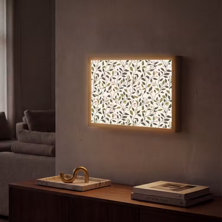Bladeren - Bessen - Roze Light Box met batterij (Wandlamp) middel 907 -sfeer1