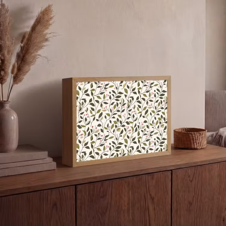 Bladeren - Bessen - Roze Light Box met batterij (Wandlamp) middel 907 -sfeer2
