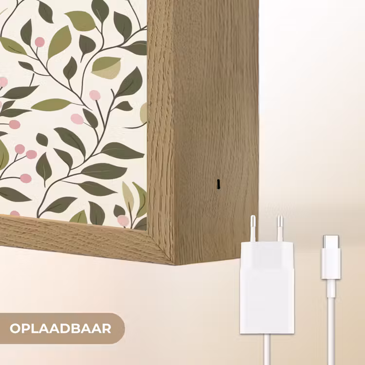 Bladeren - Bessen - Roze Light Box met batterij (Wandlamp) middel 907 -USP_websiteoplaadbaarNL