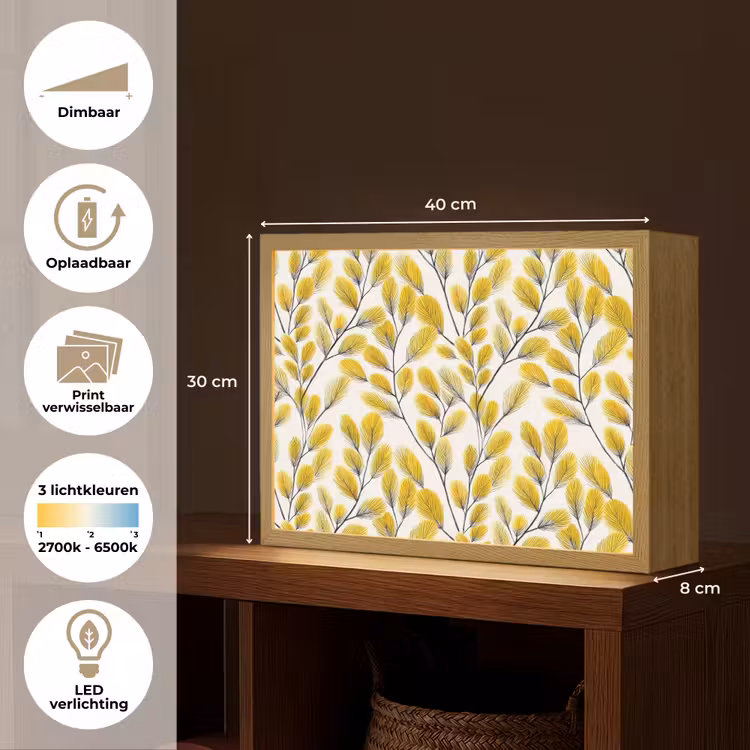 Bladeren - Botanisch - Elegant - Geel - Zwart Light Box met batterij (Wandlamp) middel 907 -USP_websiteoverzichtNL