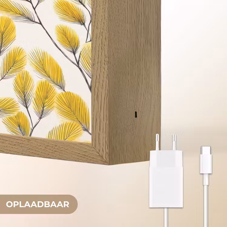 Bladeren - Botanisch - Elegant - Geel - Zwart Light Box met batterij (Wandlamp) middel 907 -USP_websiteoplaadbaarNL