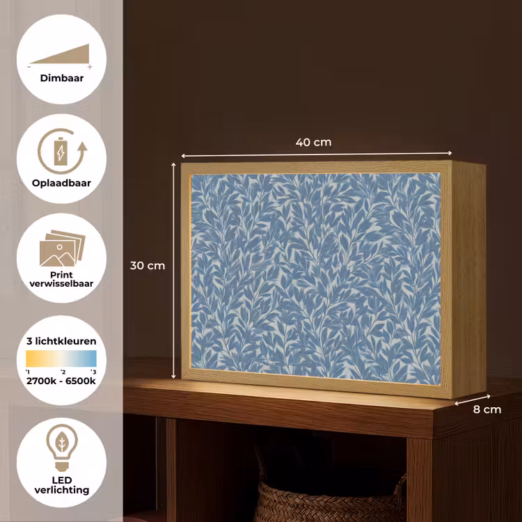 Bladeren - Klassiek - Patroon - Donkerblauw - Vintage Light Box met batterij (Wandlamp) middel 907 -USP_websiteoverzichtNL