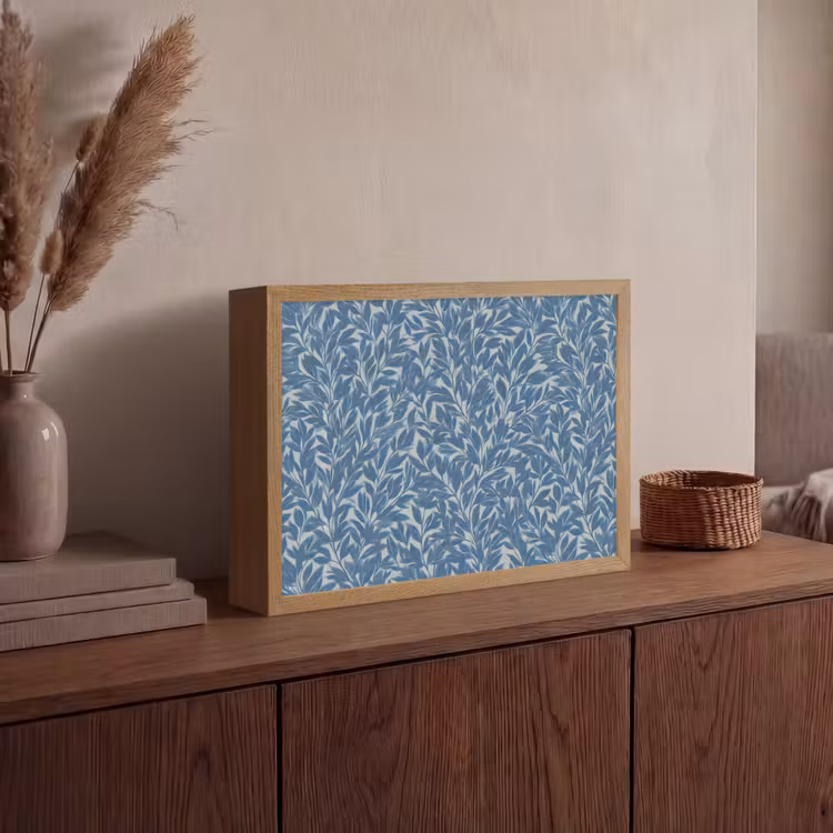 Bladeren - Klassiek - Patroon - Donkerblauw - Vintage Light Box met batterij (Wandlamp) middel 907 -sfeer2