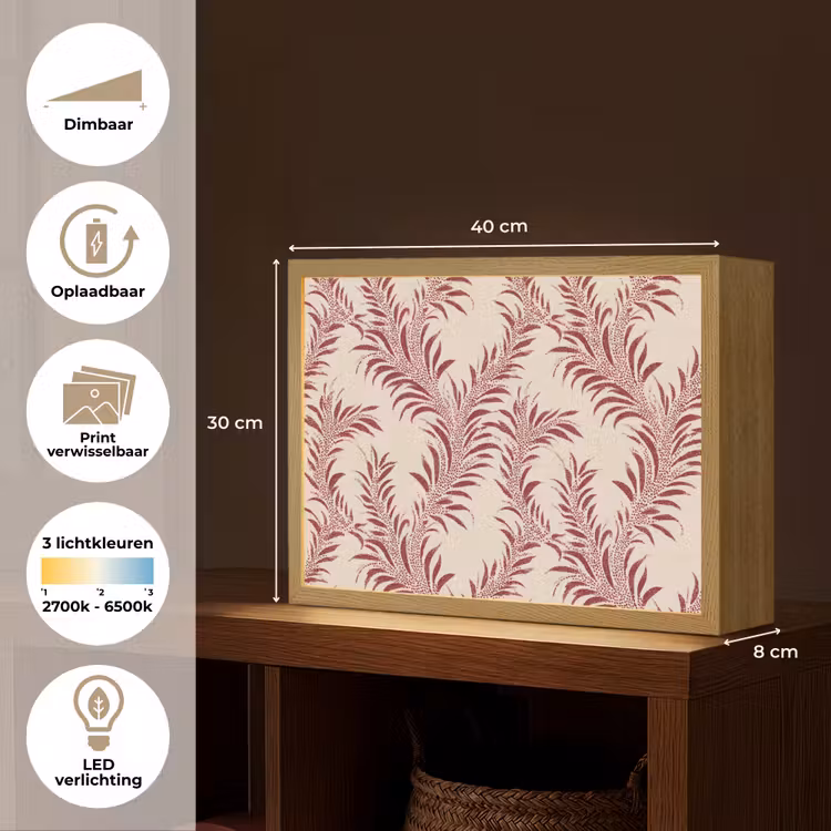 Bladeren - Linnen - Rood Light Box met batterij (Wandlamp) middel 907 -USP_websiteoverzichtNL