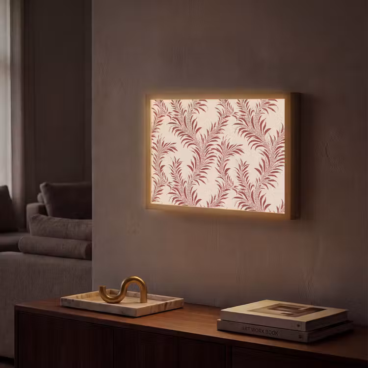 Bladeren - Linnen - Rood Light Box met batterij (Wandlamp) middel 907 -sfeer1