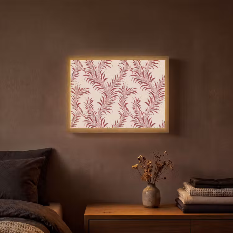 Bladeren - Linnen - Rood Light Box met batterij (Wandlamp) middel 907 -sfeer4