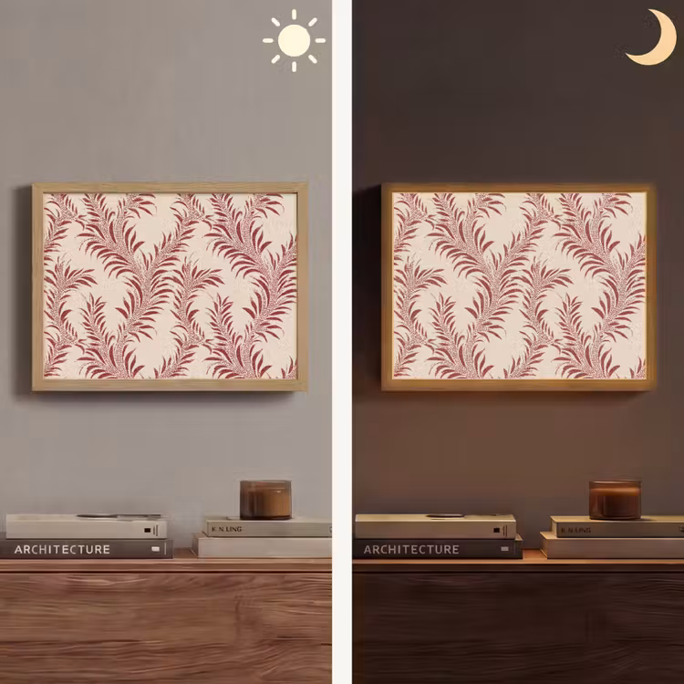 Bladeren - Linnen - Rood Light Box met batterij (Wandlamp) middel 907 -sfeer3