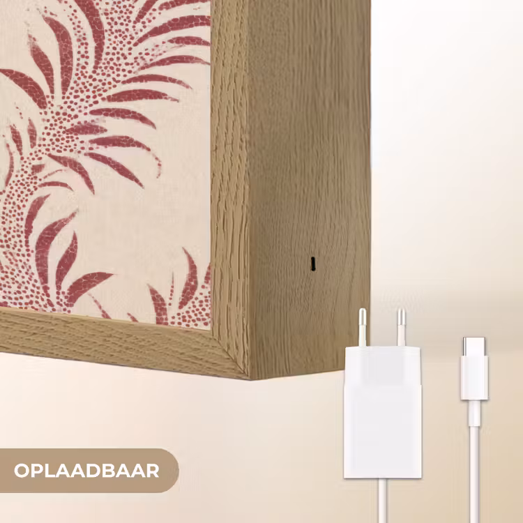 Bladeren - Linnen - Rood Light Box met batterij (Wandlamp) middel 907 -USP_websiteoplaadbaarNL
