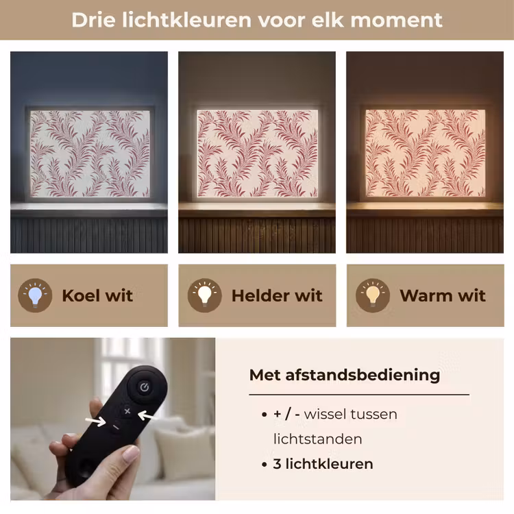 Bladeren - Linnen - Rood Light Box met batterij (Wandlamp) middel 907 -USP_lichtkleurNL