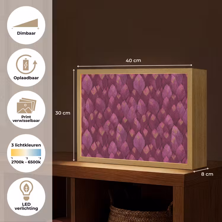 Bladeren - Patroon - Burgundy Light Box met batterij (Wandlamp) middel 907 -USP_websiteoverzichtNL