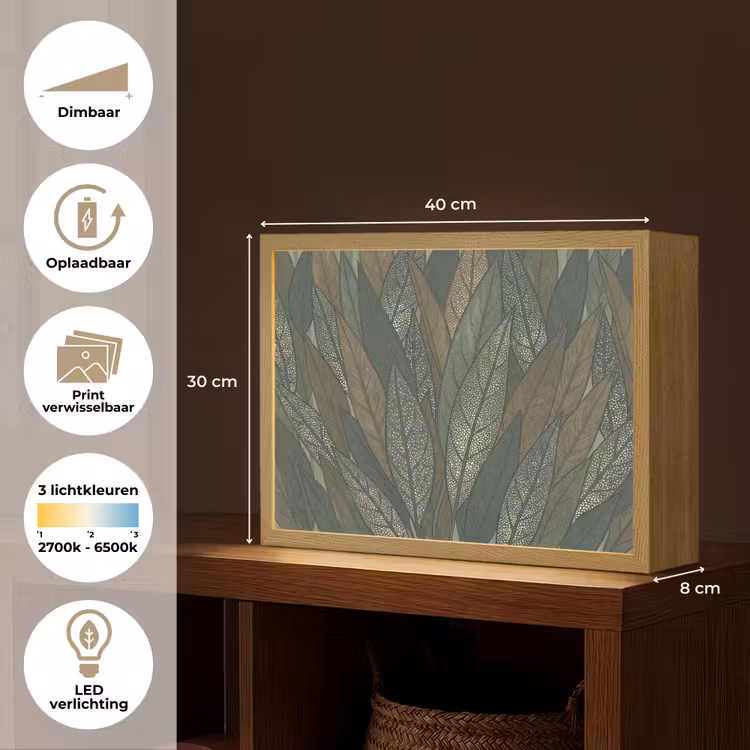 Bladeren - Patroon - Gestippeld - Natuur - Groen Light Box met batterij (Wandlamp) middel -USP_websiteoverzichtNL