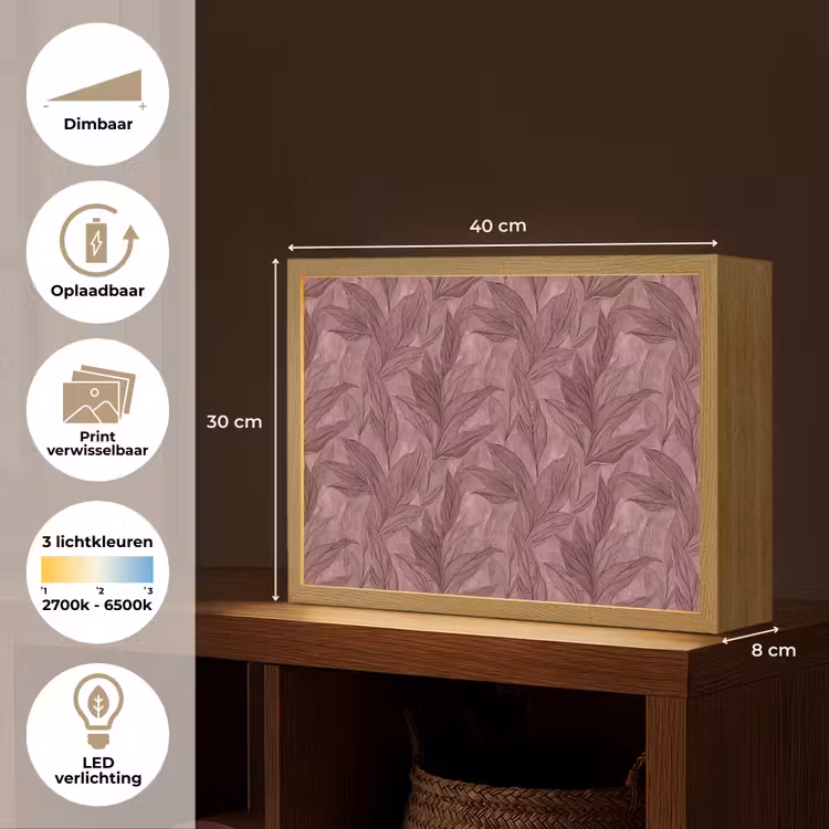 Bladeren - Patroon - Paars Light Box met batterij (Wandlamp) middel 907 -USP_websiteoverzichtNL