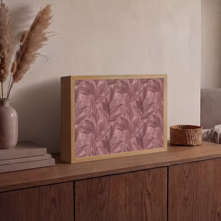Bladeren - Patroon - Paars Light Box met batterij (Wandlamp) middel 907 -sfeer2