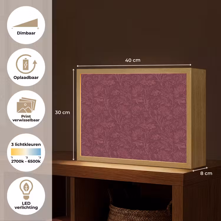 Bladeren - Patroon - Paars Light Box met batterij (Wandlamp) middel 907 -USP_websiteoverzichtNL