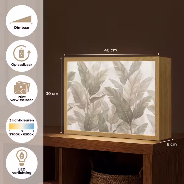 Bladeren - Tropisch - Natuur - Abstract - Beige Light Box met batterij (Wandlamp) middel -USP_websiteoverzichtNL