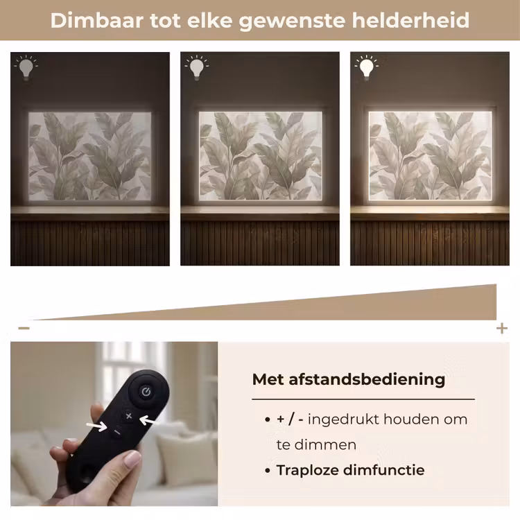 Bladeren - Tropisch - Natuur - Abstract - Beige Light Box met batterij (Wandlamp) middel -USP_dimbaarNL