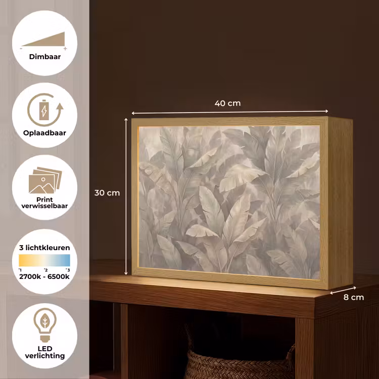 Bladeren - Tropisch - Natuur - Modern - Beige Light Box met batterij (Wandlamp) middel -USP_websiteoverzichtNL