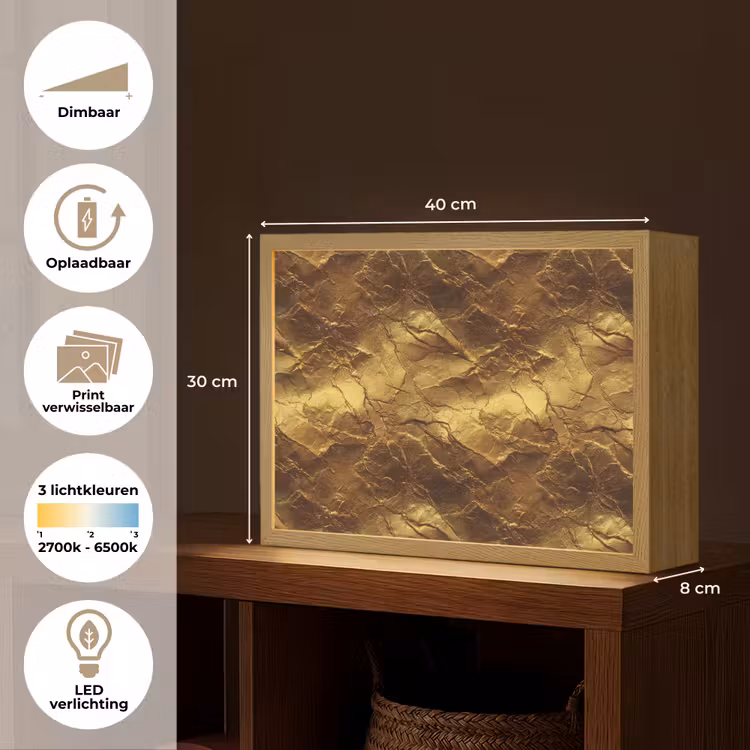 Bladgoud - Textuur - Goud Light Box met batterij (Wandlamp) middel 907 -USP_websiteoverzichtNL