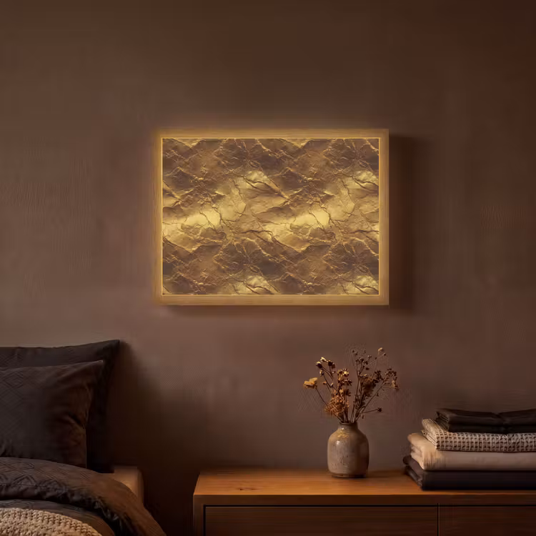 Bladgoud - Textuur - Goud Light Box met batterij (Wandlamp) middel 907 -sfeer4