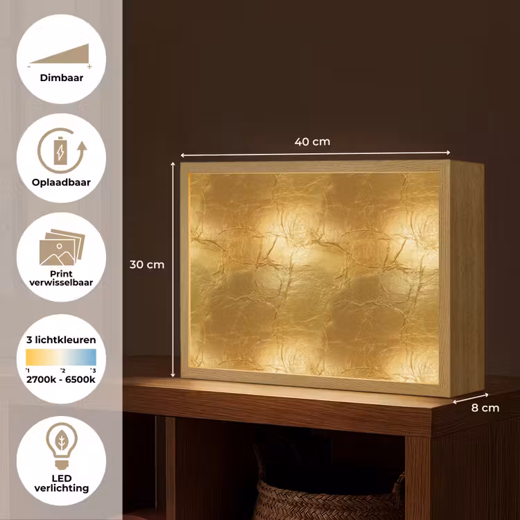 Bladgoud - Vintage - Textuur - Warm Goud Light Box met batterij (Wandlamp) middel 907 -USP_websiteoverzichtNL