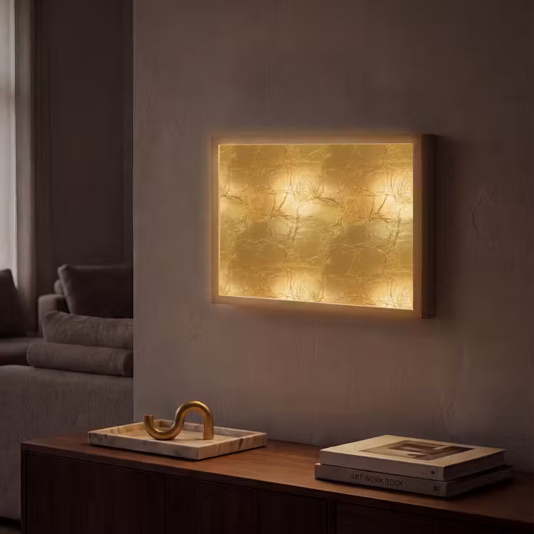 Bladgoud - Vintage - Textuur - Warm Goud Light Box met batterij (Wandlamp) middel 907 -sfeer1