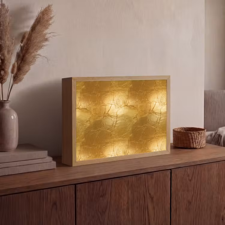 Bladgoud - Vintage - Textuur - Warm Goud Light Box met batterij (Wandlamp) middel 907 -sfeer2