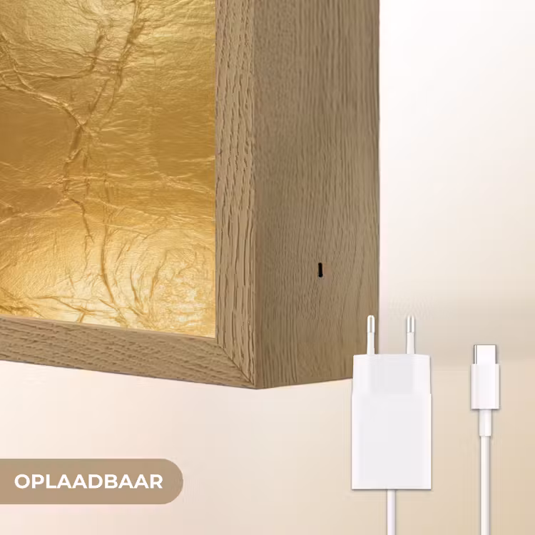 Bladgoud - Vintage - Textuur - Warm Goud Light Box met batterij (Wandlamp) middel 907 -USP_websiteoplaadbaarNL