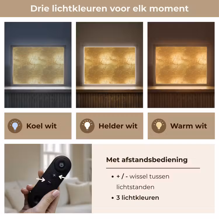 Bladgoud - Vintage - Textuur - Warm Goud Light Box met batterij (Wandlamp) middel 907 -USP_lichtkleurNL
