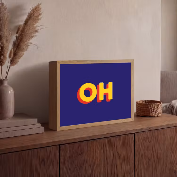 Blauw - Geel - OH - Schaduw Light Box met batterij (Wandlamp) middel -sfeer2